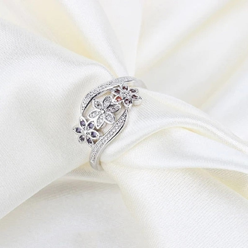 Peris Gems Three Flower Diamond Ring for Women | Sterling Silver Diamond Ring for Women SHEIN Amazon Temu