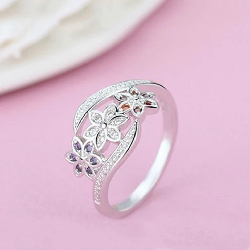 Peris Gems Three Flower Diamond Ring for Women | Sterling Silver Diamond Ring for Women SHEIN Amazon Temu
