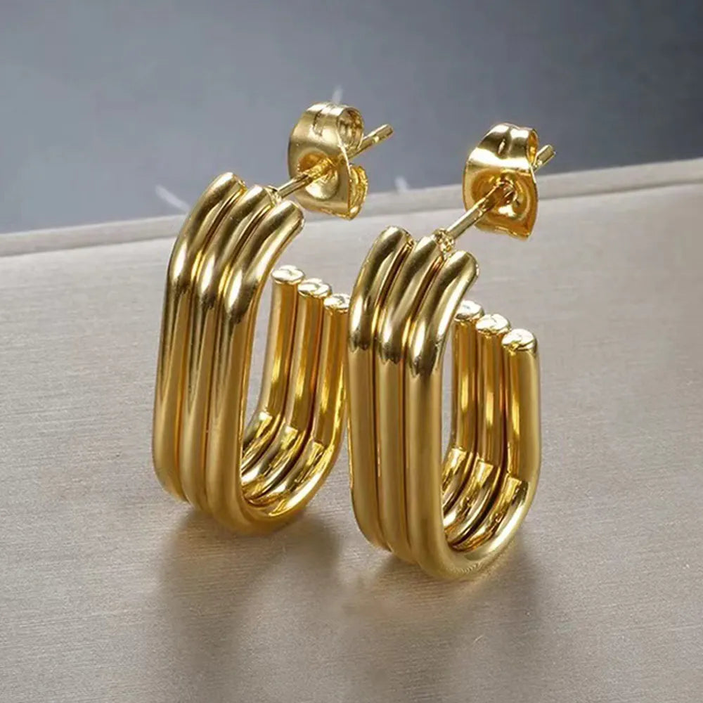 Peris Gems Three-Layered U-Shaped Open Stainless Dangle Earrings for Women SHEIN Amazon Temu