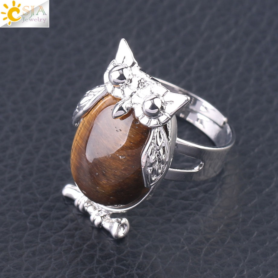 Peris Gems Tiger Eye Cabochon Bead Owl Rings | Silver Diamond Owl Rings Adjustable SHEIN Amazon Temu