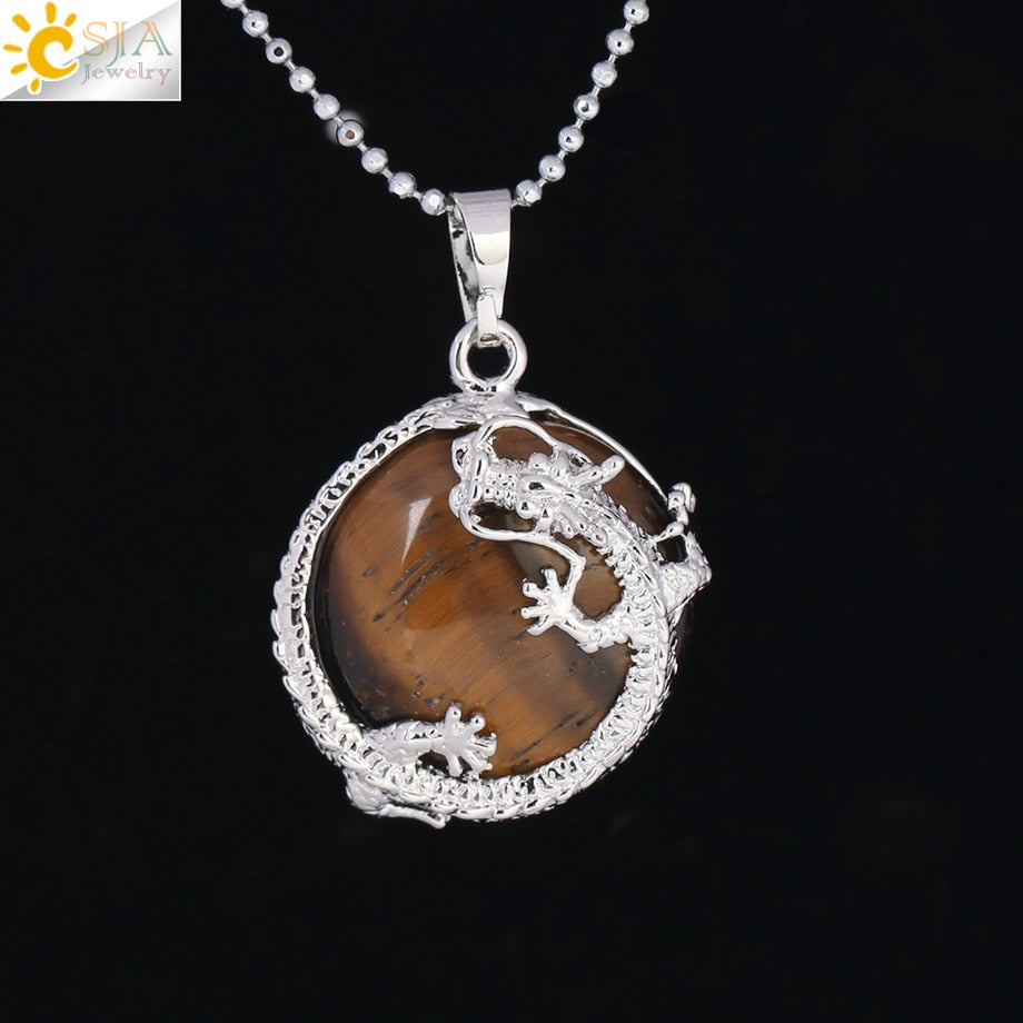 Peris Gems Tiger Eye Dragon Pendant Necklace for Women | Silver Quartz Stone Necklace for Women SHEIN Amazon Temu