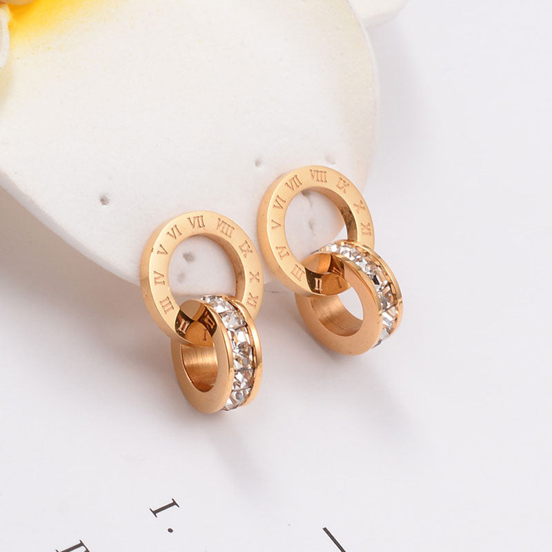 Peris Gems Titanium Double Wound Roman Numerals Crystal Stud Earrings for Women SHEIN Amazon Temu