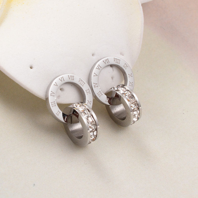 Peris Gems Titanium Double Wound Roman Numerals Crystal Stud Earrings for Women SHEIN Amazon Temu