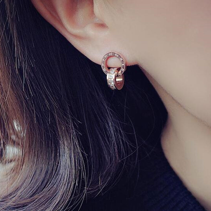 Peris Gems Titanium Double Wound Roman Numerals Crystal Stud Earrings for Women SHEIN Amazon Temu
