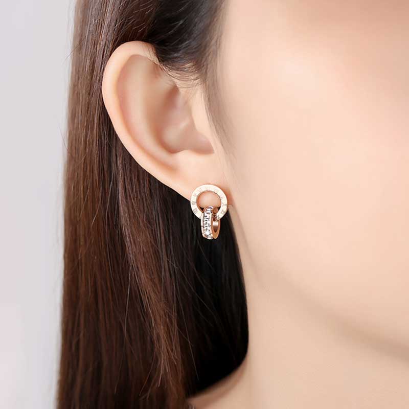 Peris Gems Titanium Double Wound Roman Numerals Crystal Stud Earrings for Women SHEIN Amazon Temu