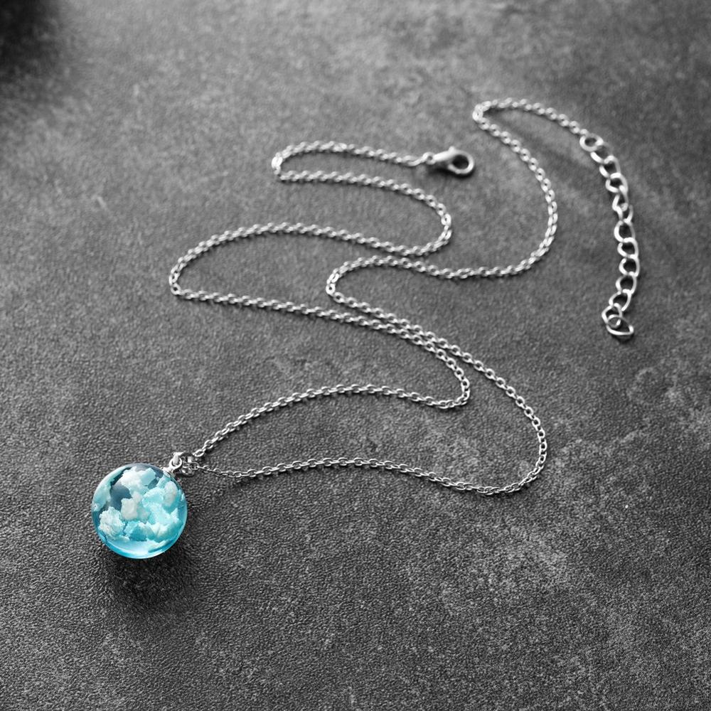 Peris Gems Transparent Resin Round Ball Pendant Necklace - Blue Sky White Cloud Chain Necklace SHEIN Amazon Temu