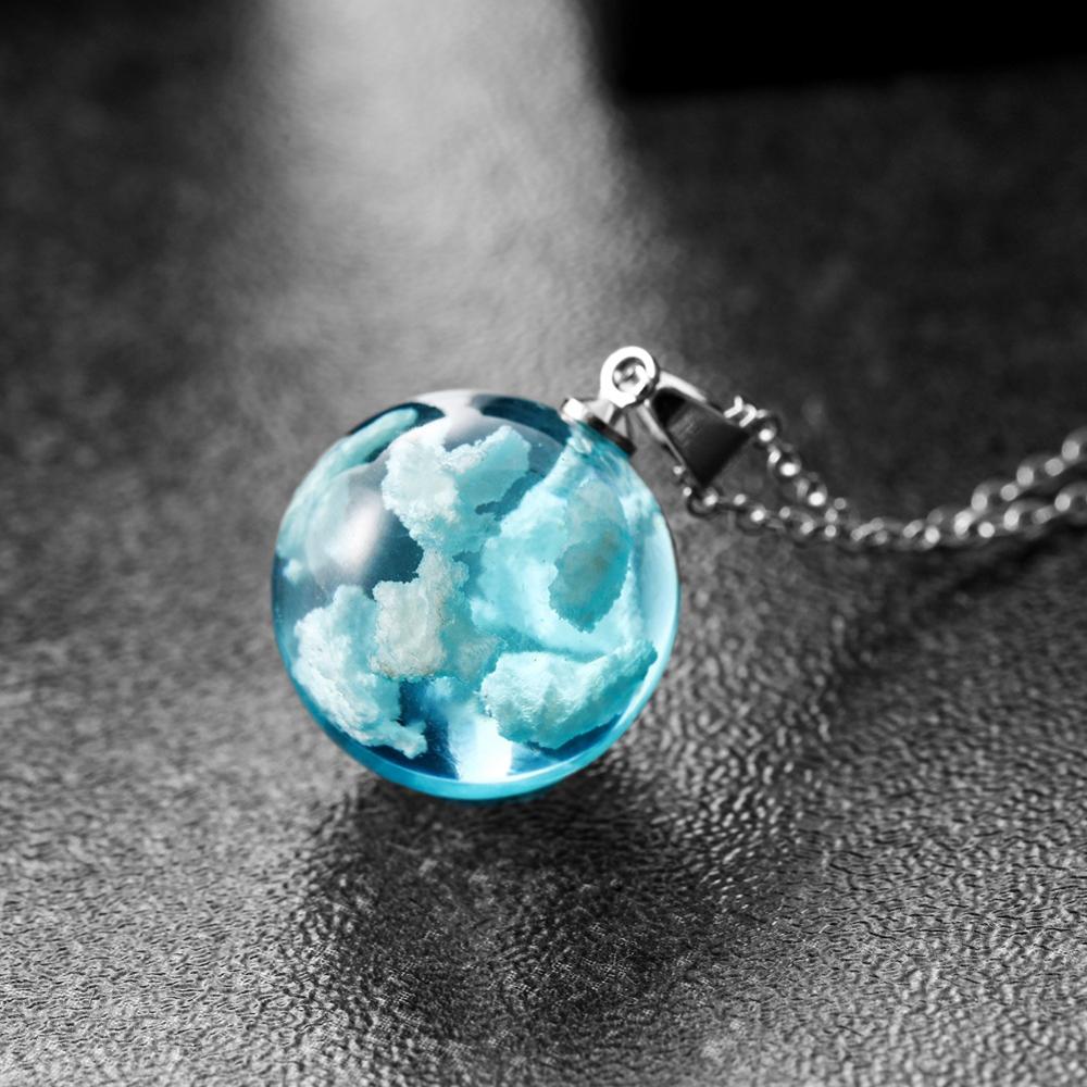 Peris Gems Transparent Resin Round Ball Pendant Necklace - Blue Sky White Cloud Chain Necklace SHEIN Amazon Temu
