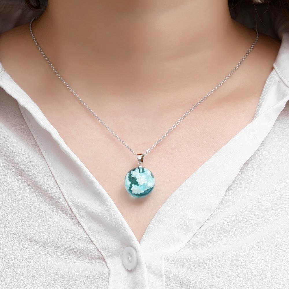 Peris Gems Transparent Resin Round Ball Pendant Necklace - Blue Sky White Cloud Chain Necklace SHEIN Amazon Temu