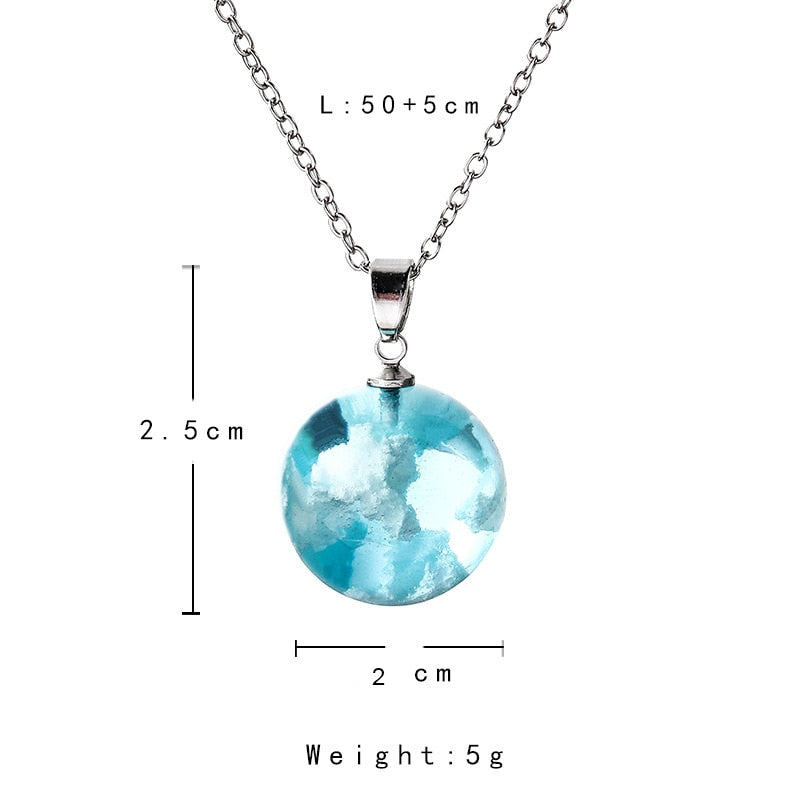 Peris Gems Transparent Resin Round Ball Pendant Necklace - Blue Sky White Cloud Chain Necklace SHEIN Amazon Temu