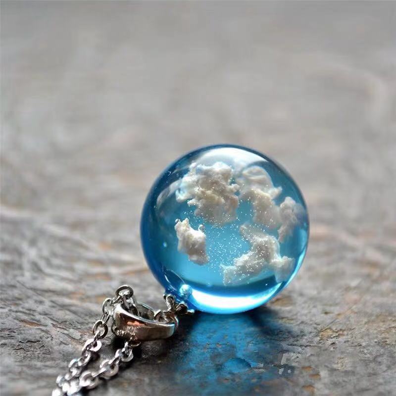 Peris Gems Transparent Resin Round Ball Pendant Necklace - Blue Sky White Cloud Chain Necklace SHEIN Amazon Temu