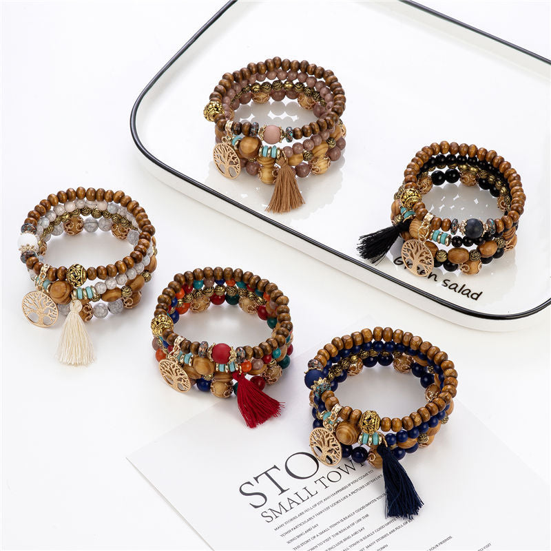 Peris Gems Tree Of Life Charm Beaded Bracelet Set for Women | 4Pc Wood Beads Bracelet SHEIN Amazon Temu