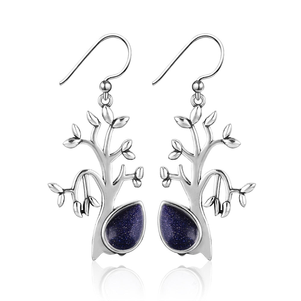 Peris Gems Tree Shaped Blue Sandstone Drop Earrings for Women | Silver Tassel Earrings Tree Shaped Blue Sandstone Drop Earrings for Women SHEIN Amazon Temu