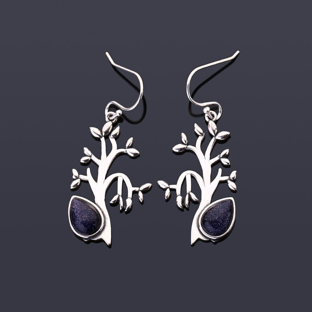 Peris Gems Tree Shaped Blue Sandstone Drop Earrings for Women | Silver Tassel Earrings Tree Shaped Blue Sandstone Drop Earrings for Women SHEIN Amazon Temu