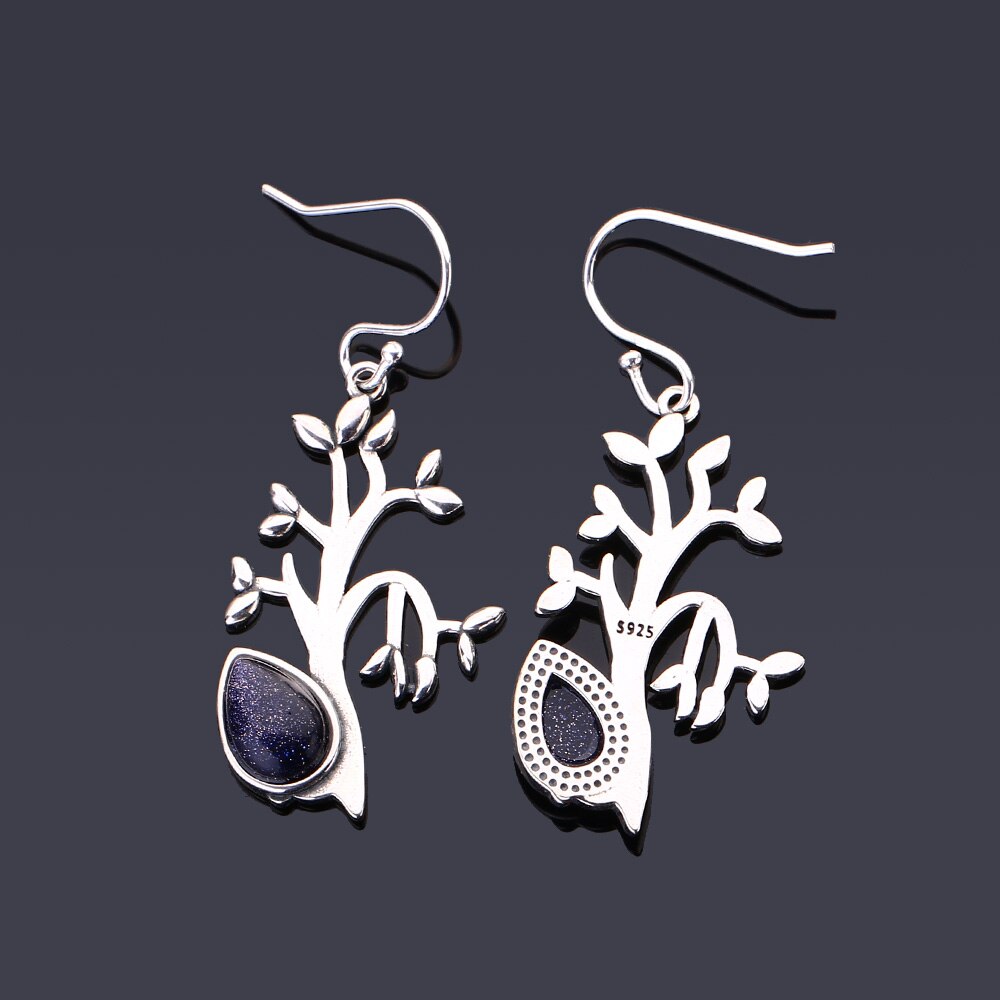 Peris Gems Tree Shaped Blue Sandstone Drop Earrings for Women | Silver Tassel Earrings Tree Shaped Blue Sandstone Drop Earrings for Women SHEIN Amazon Temu