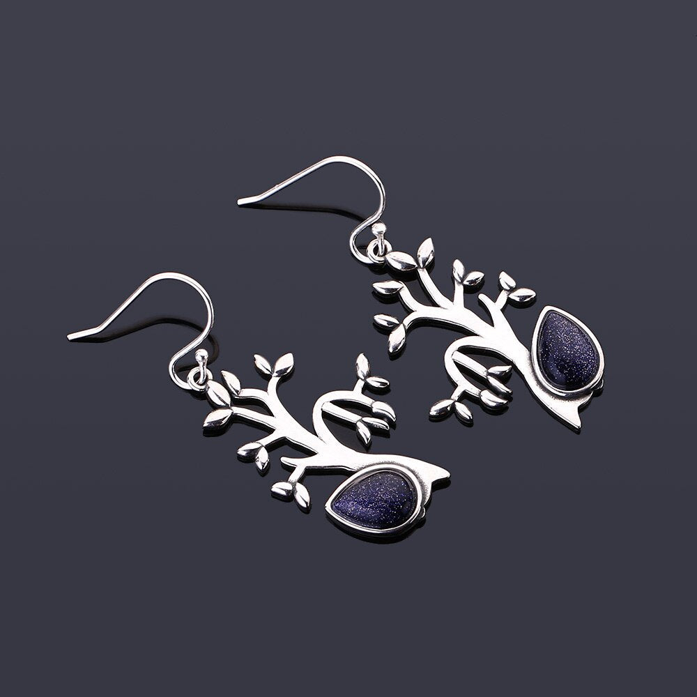 Peris Gems Tree Shaped Blue Sandstone Drop Earrings for Women | Silver Tassel Earrings Tree Shaped Blue Sandstone Drop Earrings for Women SHEIN Amazon Temu