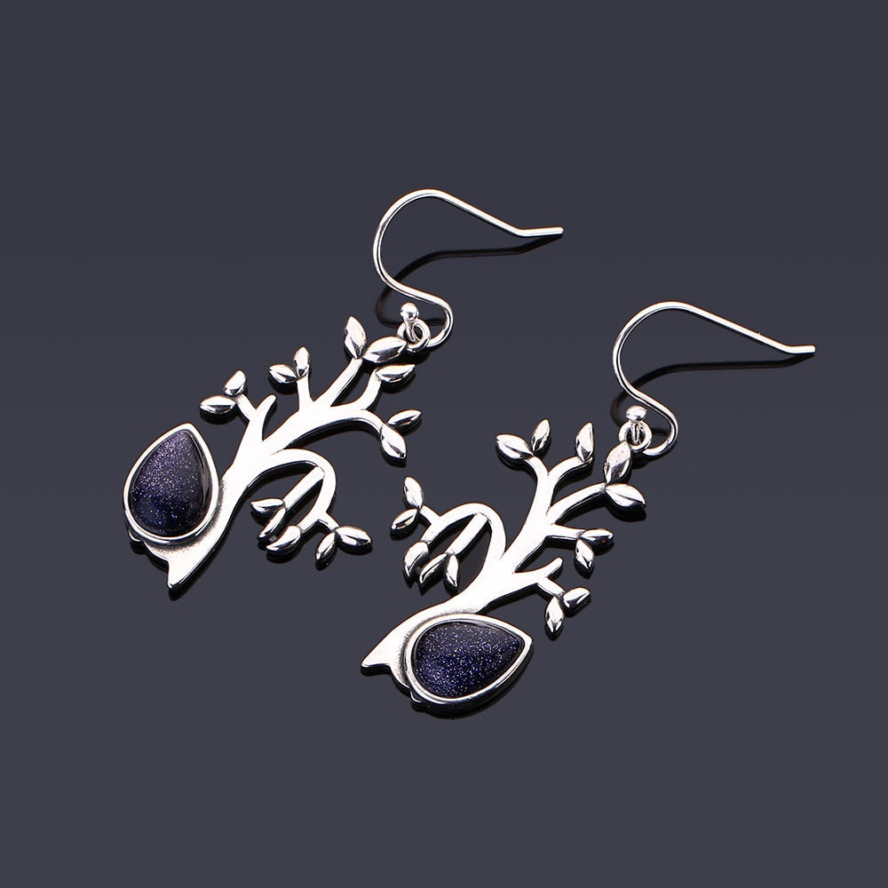 Peris Gems Tree Shaped Blue Sandstone Drop Earrings for Women | Silver Tassel Earrings Tree Shaped Blue Sandstone Drop Earrings for Women SHEIN Amazon Temu
