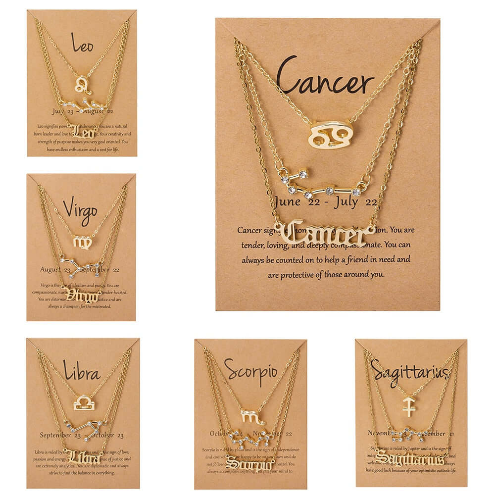 Peris Gems Triple-Layered Diamond Astrology Sign Necklace Set SHEIN Amazon Temu