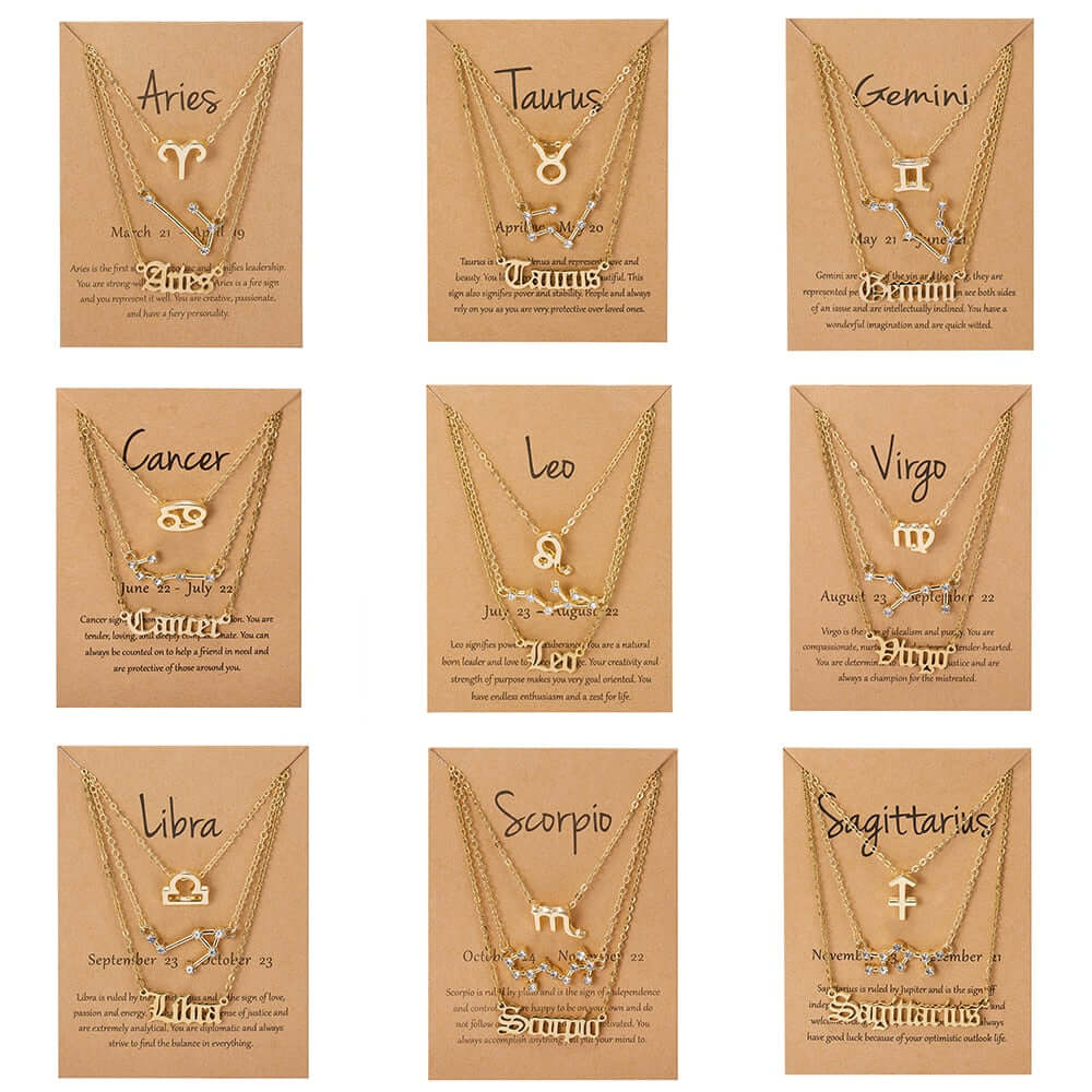 Peris Gems Triple-Layered Diamond Astrology Sign Necklace Set SHEIN Amazon Temu