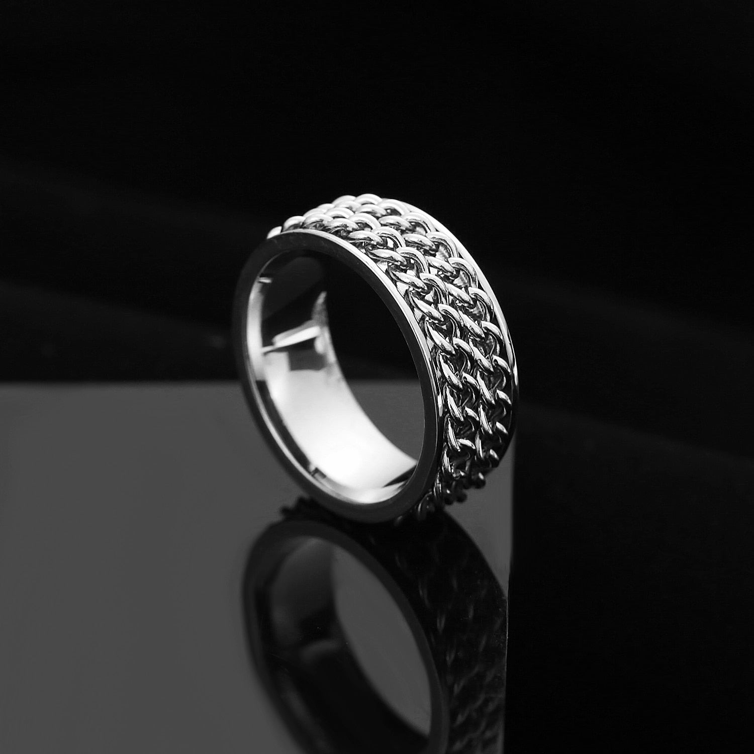 Peris Gems Triple SIlver / 6 Rotatable Steel Chain Rings | Spinner Punk Funk Rings SHEIN Amazon Temu