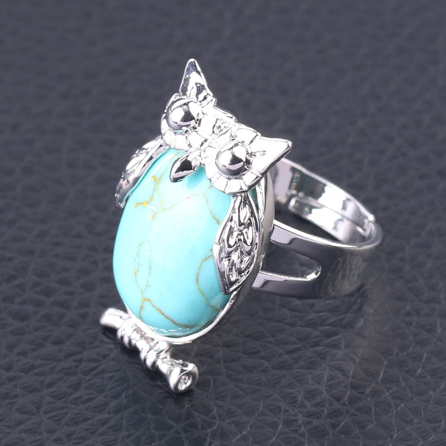 Peris Gems Turquoise Cabochon Bead Owl Rings | Silver Diamond Owl Rings Adjustable SHEIN Amazon Temu