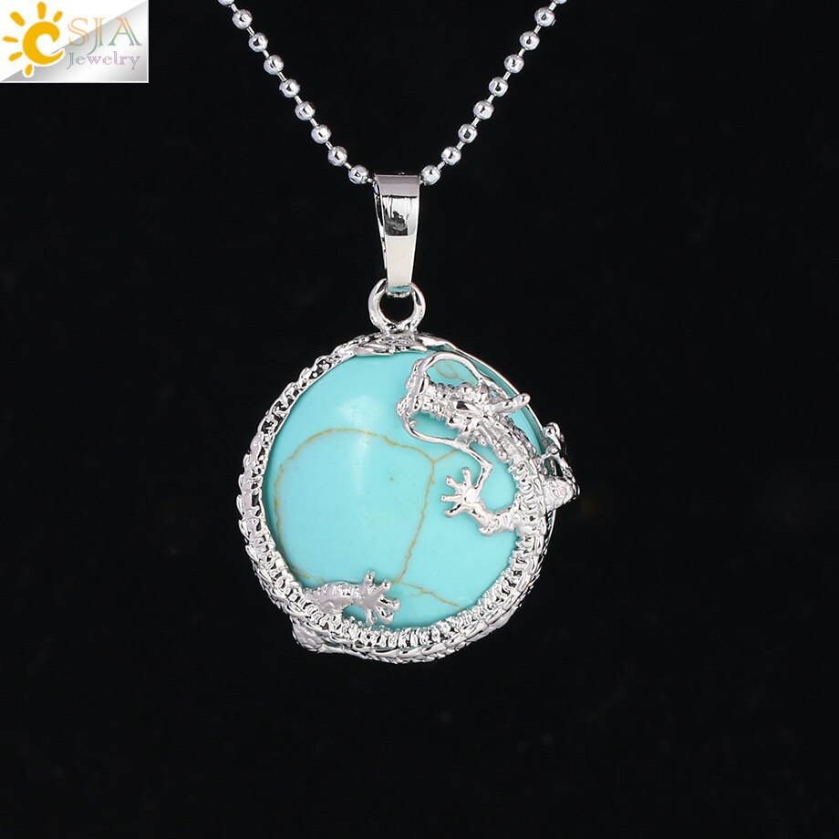 Peris Gems Turquoise Dragon Pendant Necklace for Women | Silver Quartz Stone Necklace for Women SHEIN Amazon Temu