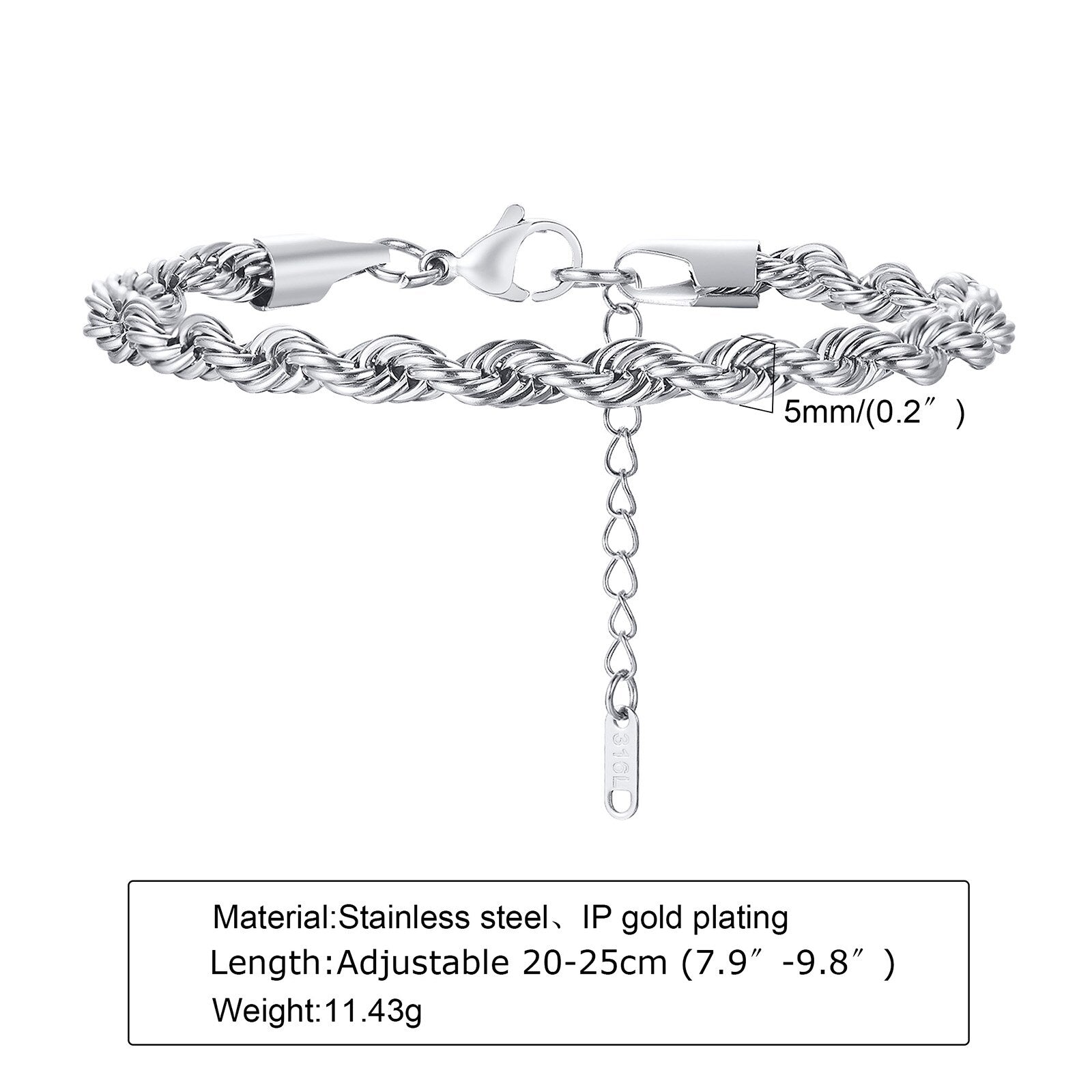 Peris Gems Twist Rope Chain Bracelet for Men | Thin Gold Link Bracelet SHEIN Amazon Temu