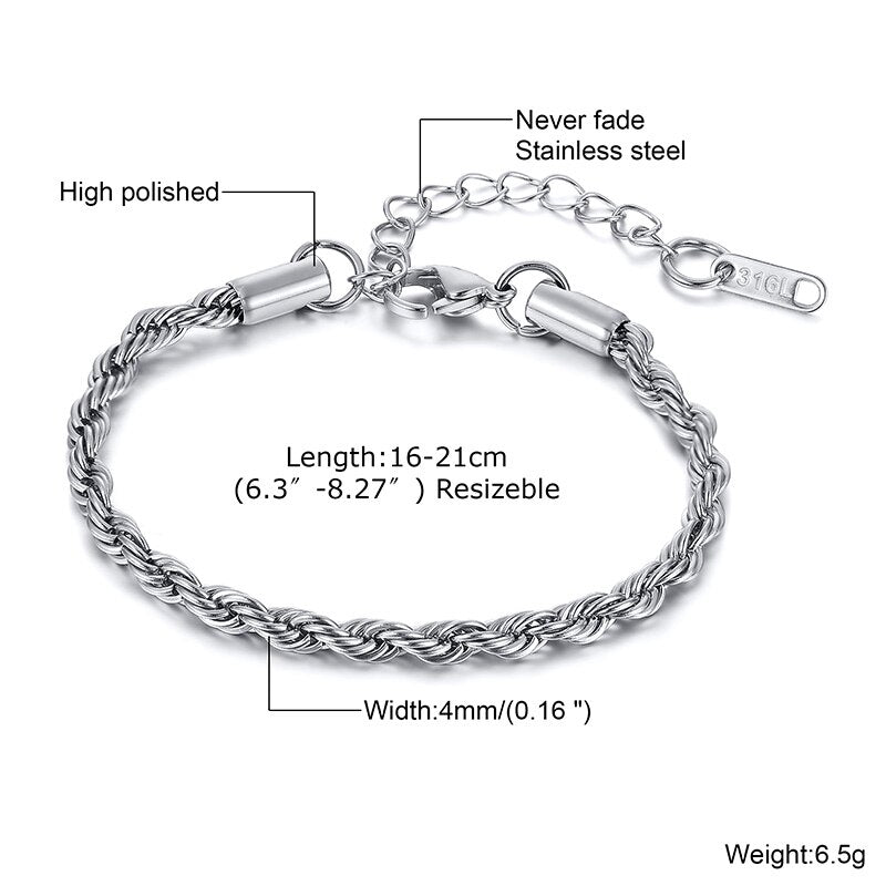 Peris Gems Twist Rope Chain Bracelet for Men | Thin Gold Link Bracelet SHEIN Amazon Temu