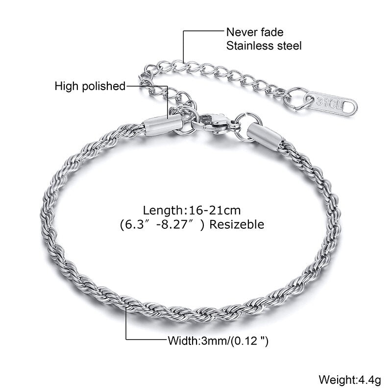 Peris Gems Twist Rope Chain Bracelet for Men | Thin Gold Link Bracelet SHEIN Amazon Temu