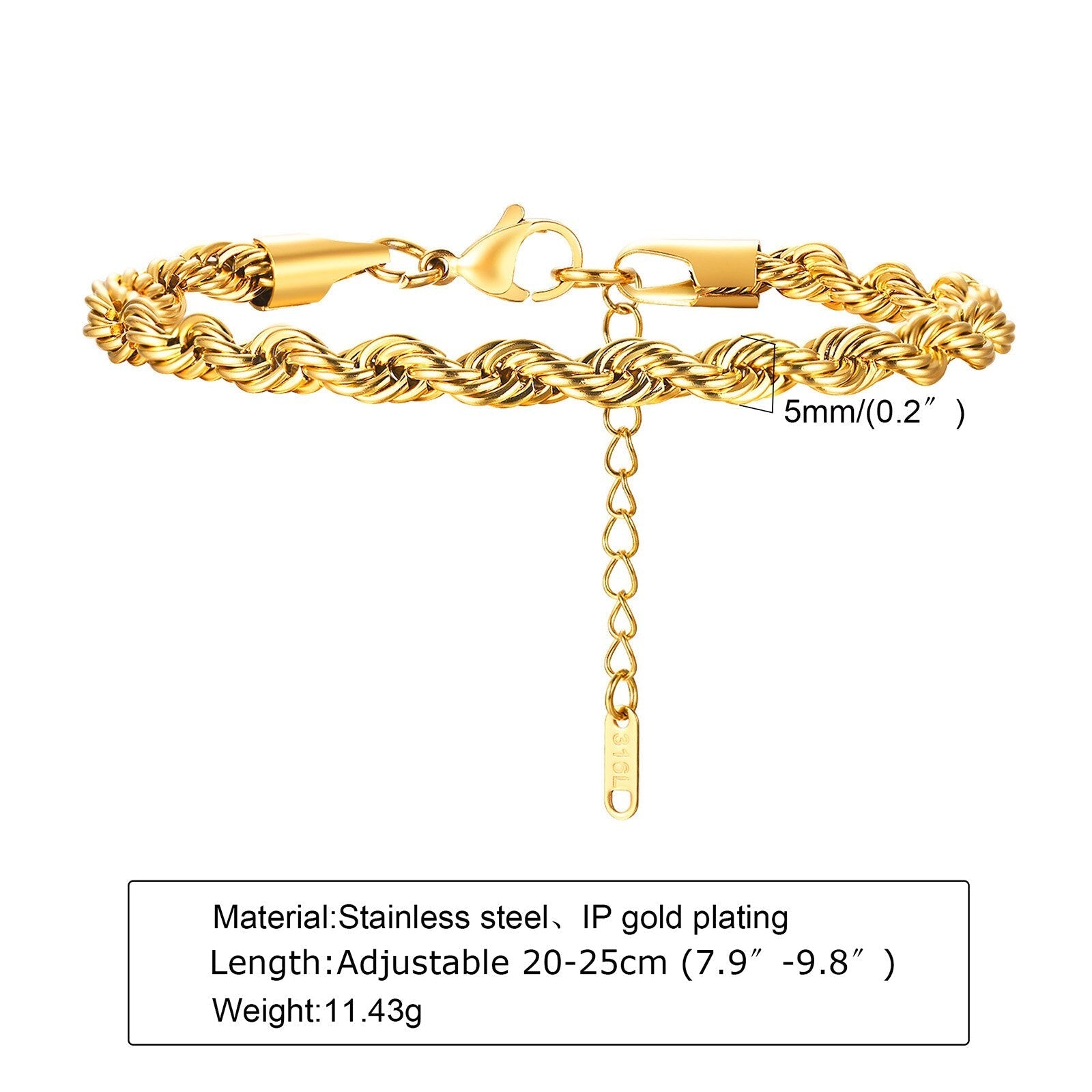 Peris Gems Twist Rope Chain Bracelet for Men | Thin Gold Link Bracelet SHEIN Amazon Temu