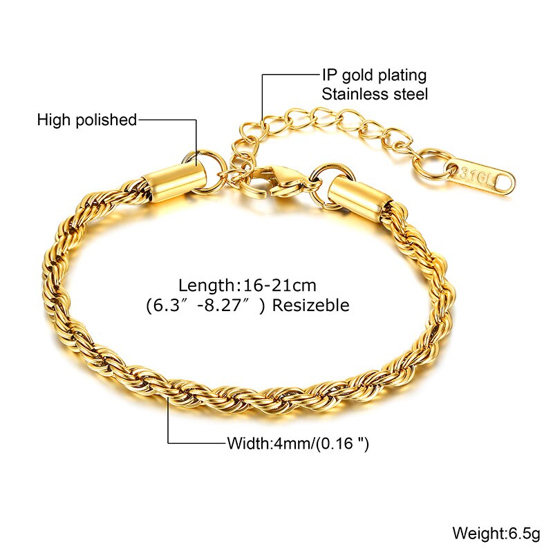 Peris Gems Twist Rope Chain Bracelet for Men | Thin Gold Link Bracelet SHEIN Amazon Temu