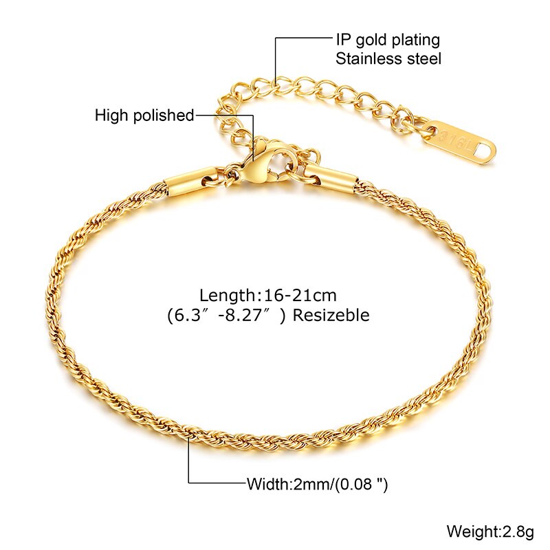 Peris Gems Twist Rope Chain Bracelet for Men | Thin Gold Link Bracelet SHEIN Amazon Temu
