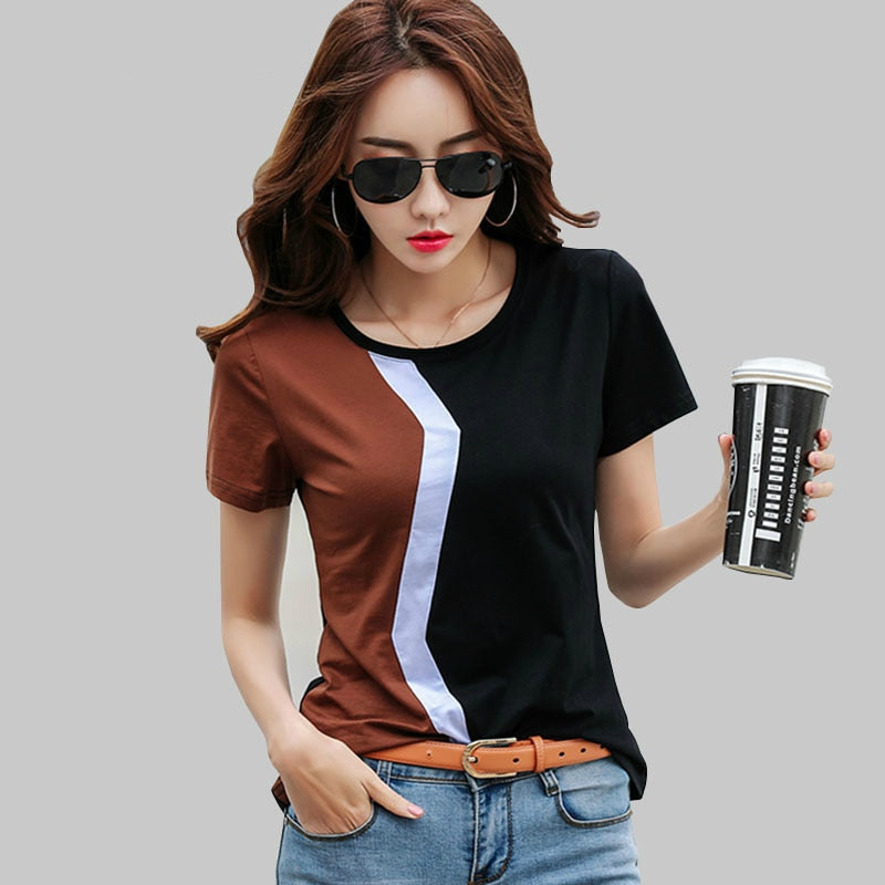 Peris Gems Two Tone Short Sleeve T-Shirts for Women | Casual Shirts SHEIN Amazon Temu