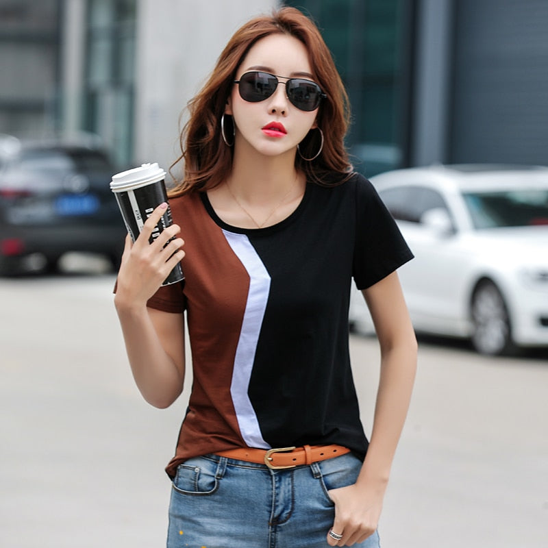 Peris Gems Two Tone Short Sleeve T-Shirts for Women | Casual Shirts SHEIN Amazon Temu
