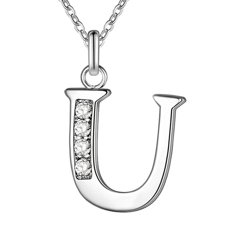 Peris Gems U Initial Letter Silver Diamond Necklaces | Elegant Unisex Initial Necklace SHEIN Amazon Temu