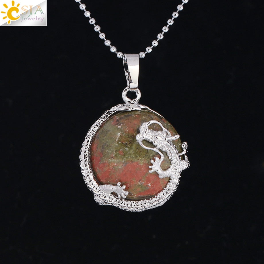 Peris Gems Unakite Dragon Pendant Necklace for Women | Silver Quartz Stone Necklace for Women SHEIN Amazon Temu