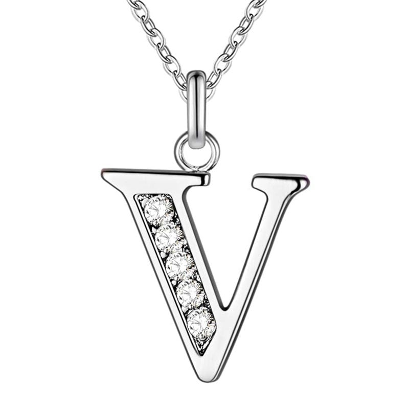 Peris Gems V Initial Letter Silver Diamond Necklaces | Elegant Unisex Initial Necklace SHEIN Amazon Temu
