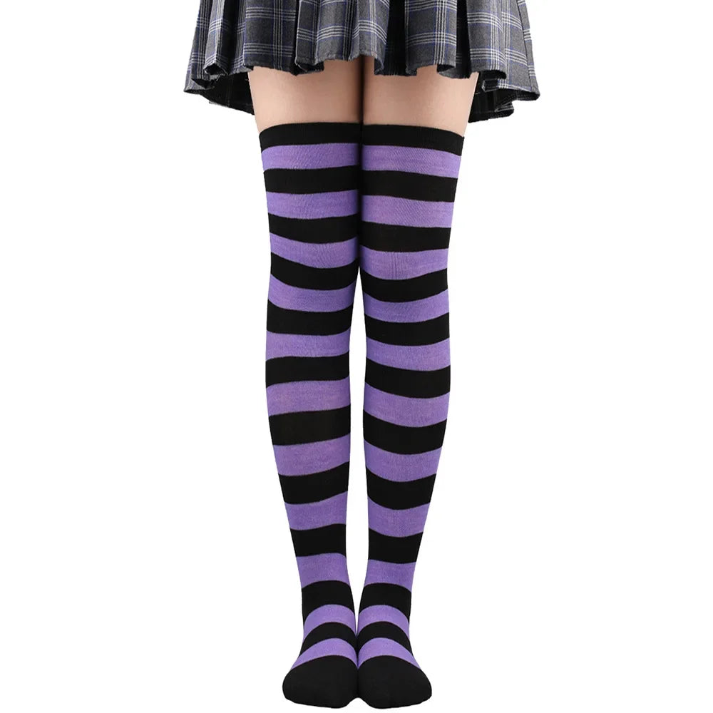 Peris Gems Violet black wide 1 / One Size Womens Striped Thigh High Stockings Ladies Girls Black White pink Long Over Above Knee Socks Cosplay Lolita Harajuku Y2k 2025 Womens Striped Thigh High Stockings Ladies Girls Black White pink Long Over Above Knee Socks Cosplay Lolita Harajuku Y2k 2025 SHEIN Amazon Temu
