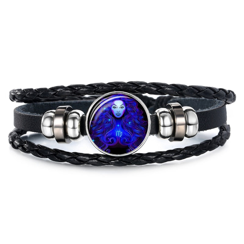 Peris Gems Virgo Constellation Sign Leather Bracelet Unisex | Blue Zodiac Sign Braided Leather Bracelet SHEIN Amazon Temu