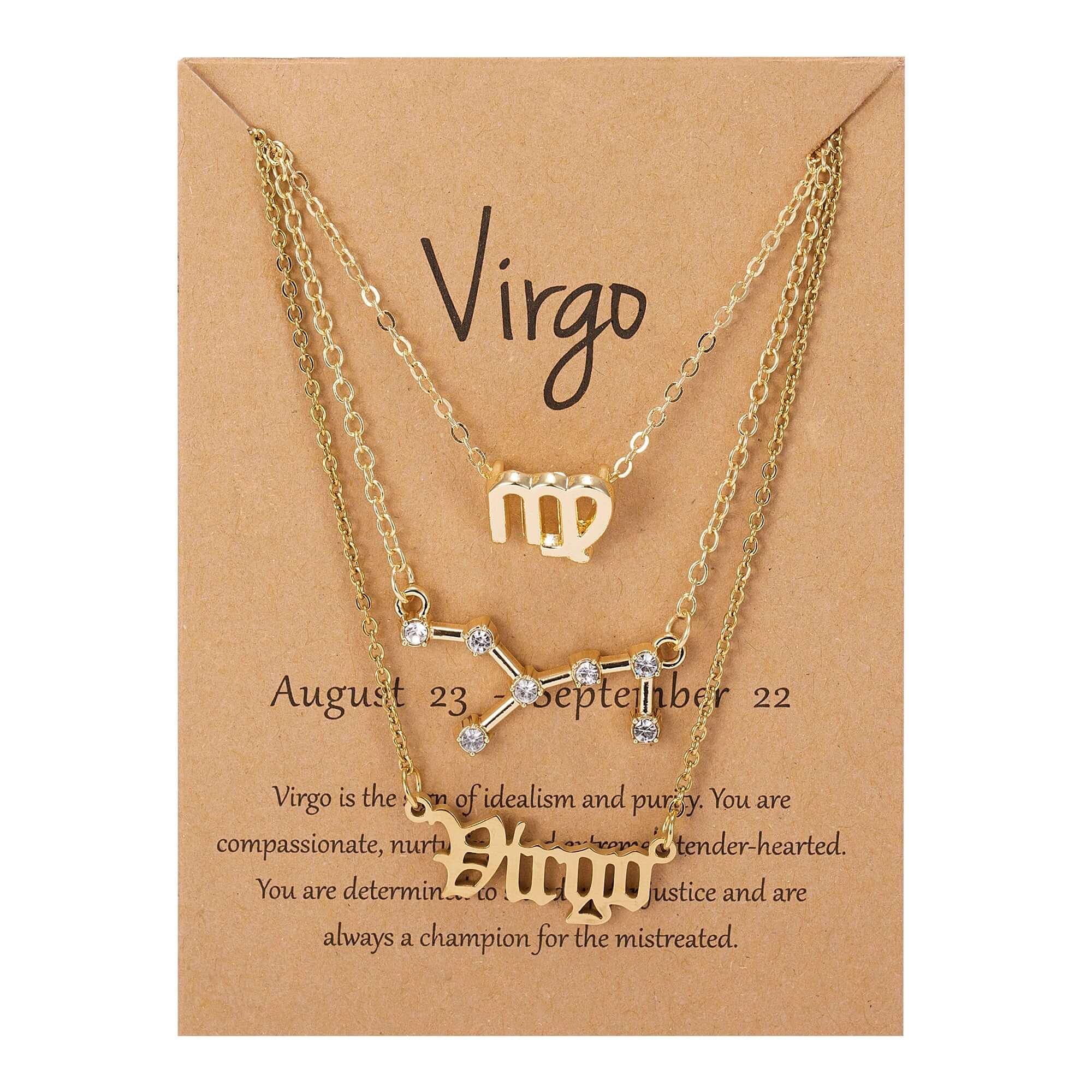 Peris Gems Virgo / Gold Triple-Layered Diamond Astrology Sign Necklace Set SHEIN Amazon Temu