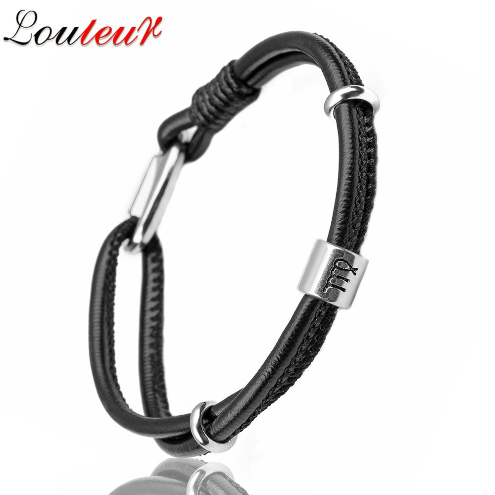 Peris Gems VIRGO Steel Leather Zodiac Sign Bracelet Unisex | Silver Leather Bracelet Leather Zodiac Sign Bracelet Unisex |Silver Leather Bracelet SHEIN Amazon Temu