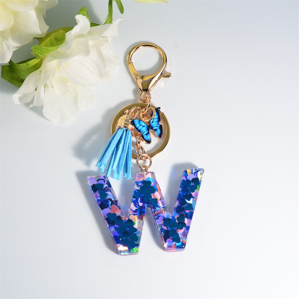Peris Gems W Blue Acrylic Letter and Butterfly Keychain | Initial Keychains Blue Acrylic Letter and Butterfly Keychain Initial Keychains SHEIN Amazon Temu
