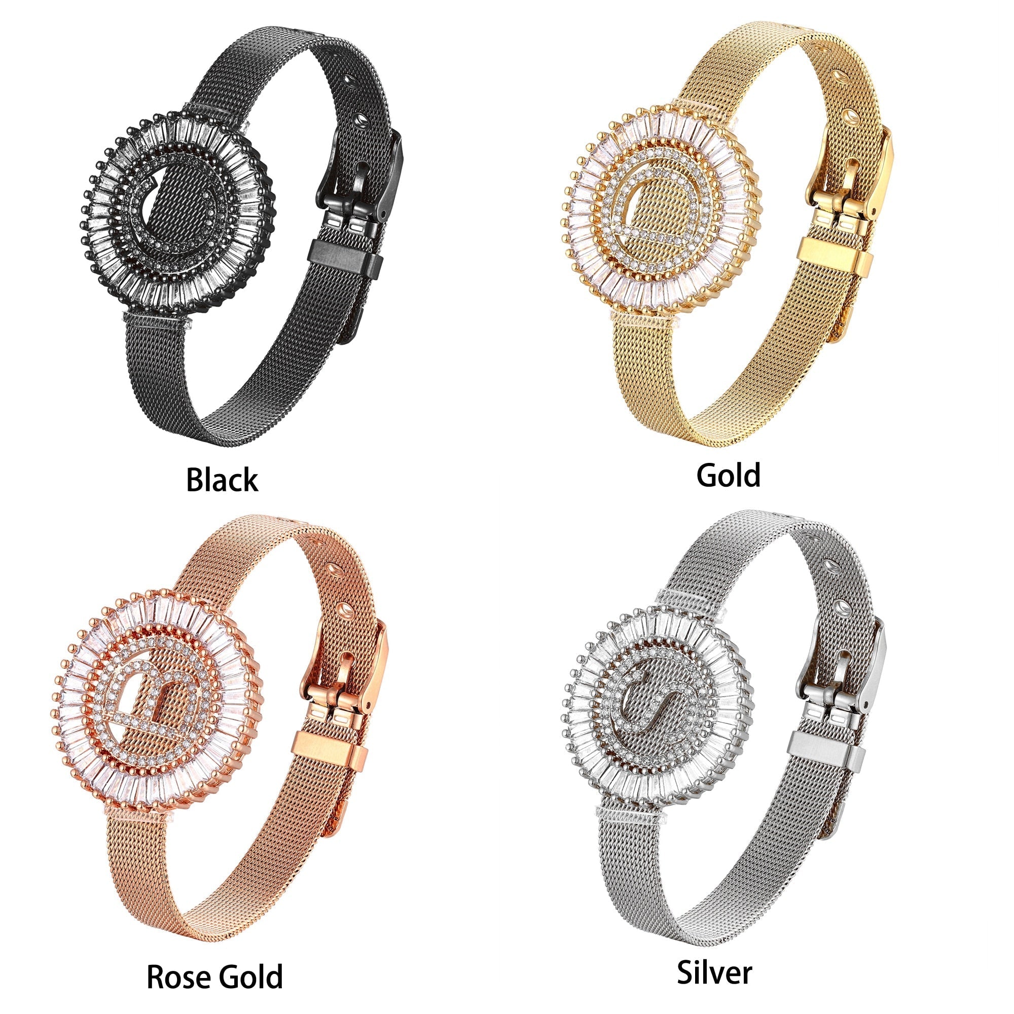 Peris Gems Watch Style Initial Bracelet Unisex | Cubic Zirconia Letter Charm Bracelet Watch Style Initial Bracelet Unisex | Cubic Zirconia Letter SHEIN Amazon Temu
