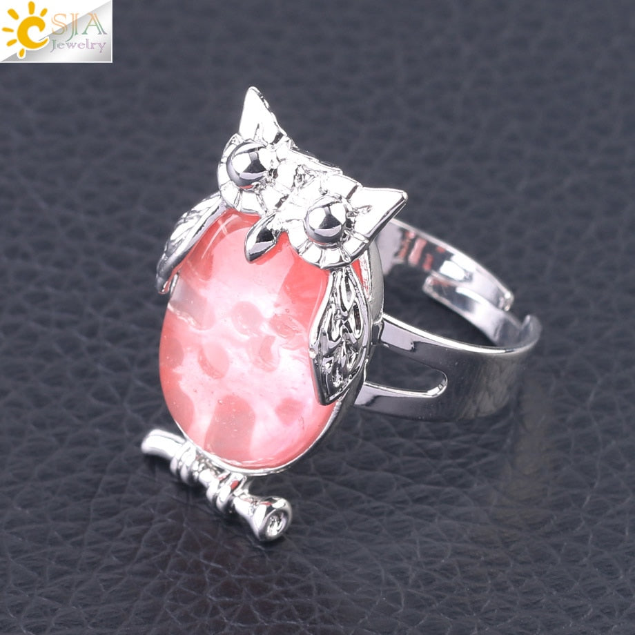 Peris Gems Watermelon Crystal Cabochon Bead Owl Rings | Silver Diamond Owl Rings Adjustable SHEIN Amazon Temu