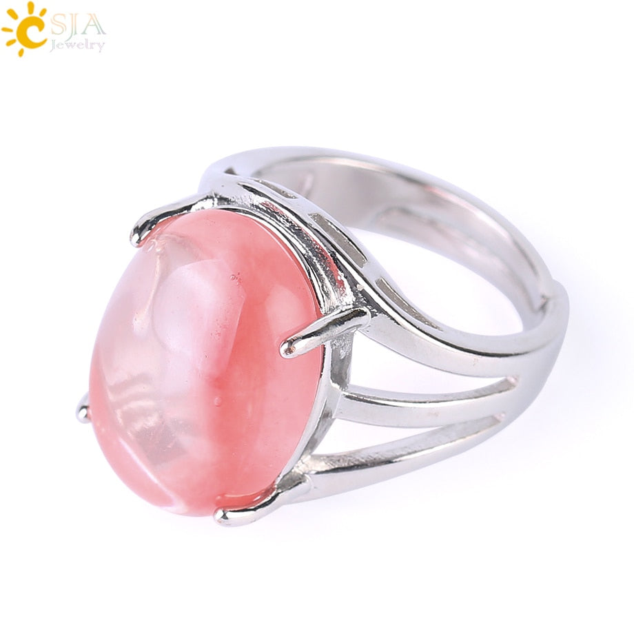 Peris Gems Watermelon Crystal Oval Rieke Egg Shaped Natural Stone Adjustable Rings for Women Oval Rieke Egg Shaped Natural Stone Adjustable Rings Women SHEIN Amazon Temu