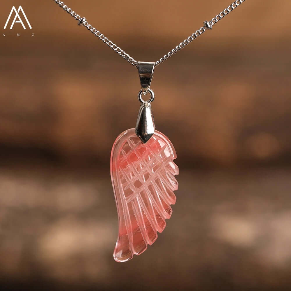 Peris Gems Watermelon Red Angel Wing Labradorite Choker Necklace - Quartz Crystal Angel Wings SHEIN Amazon Temu