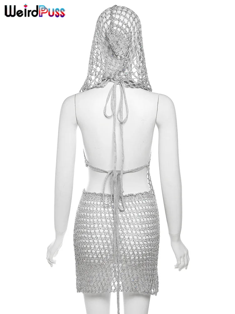 Peris Gems Weird Puss Sequins Women 2piece Set Sexy See Through Irregular Backless Hooded Tank Tops+Peach Hip Skirts Midnight Clubwear Suit Weird Puss Sequins Women 2piece Set Sexy See Through Irregular Backless Hooded Tank Tops+Peach Hip Skirts Midnight Clubwear Suit SHEIN Amazon Temu