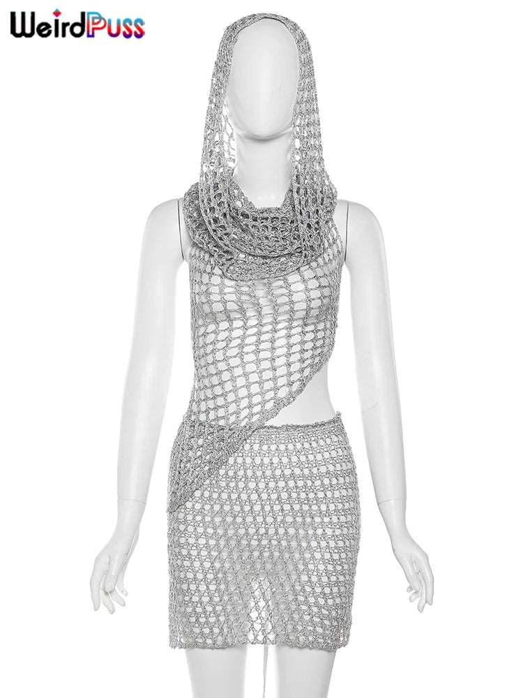 Peris Gems Weird Puss Sequins Women 2piece Set Sexy See Through Irregular Backless Hooded Tank Tops+Peach Hip Skirts Midnight Clubwear Suit Weird Puss Sequins Women 2piece Set Sexy See Through Irregular Backless Hooded Tank Tops+Peach Hip Skirts Midnight Clubwear Suit SHEIN Amazon Temu