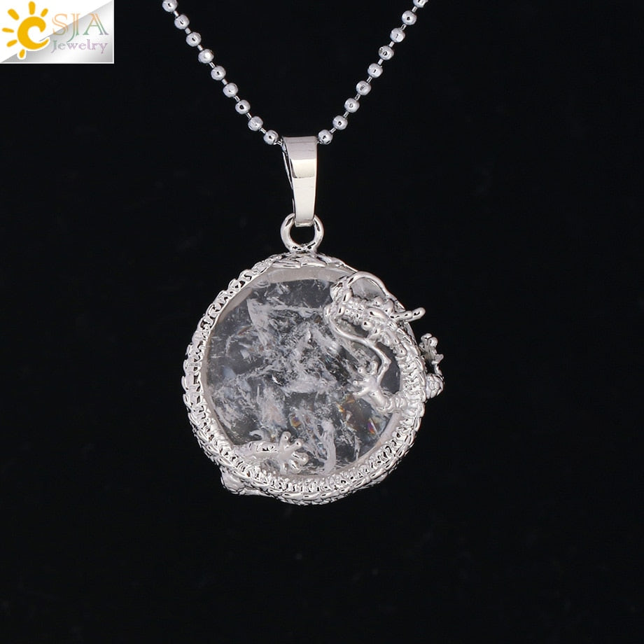 Peris Gems White Crystal Dragon Pendant Necklace for Women | Silver Quartz Stone Necklace for Women SHEIN Amazon Temu