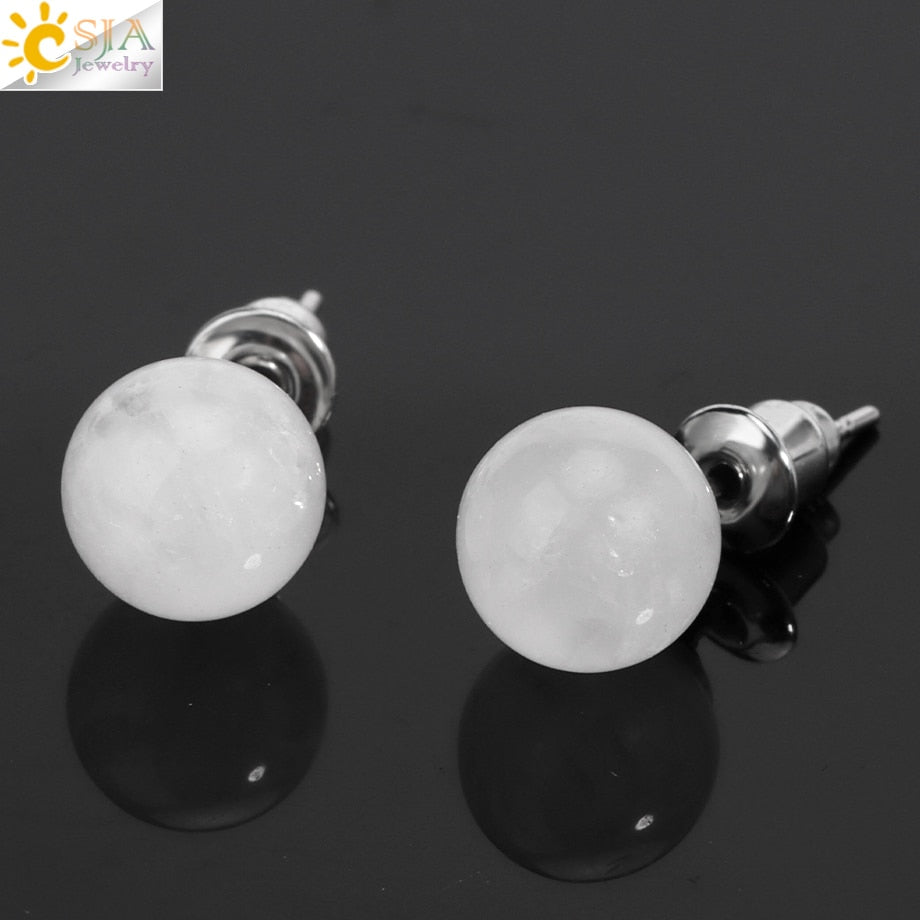 Peris Gems White Crystal Round 8mm Natural Quartz Stud Earrings for Women SHEIN Amazon Temu