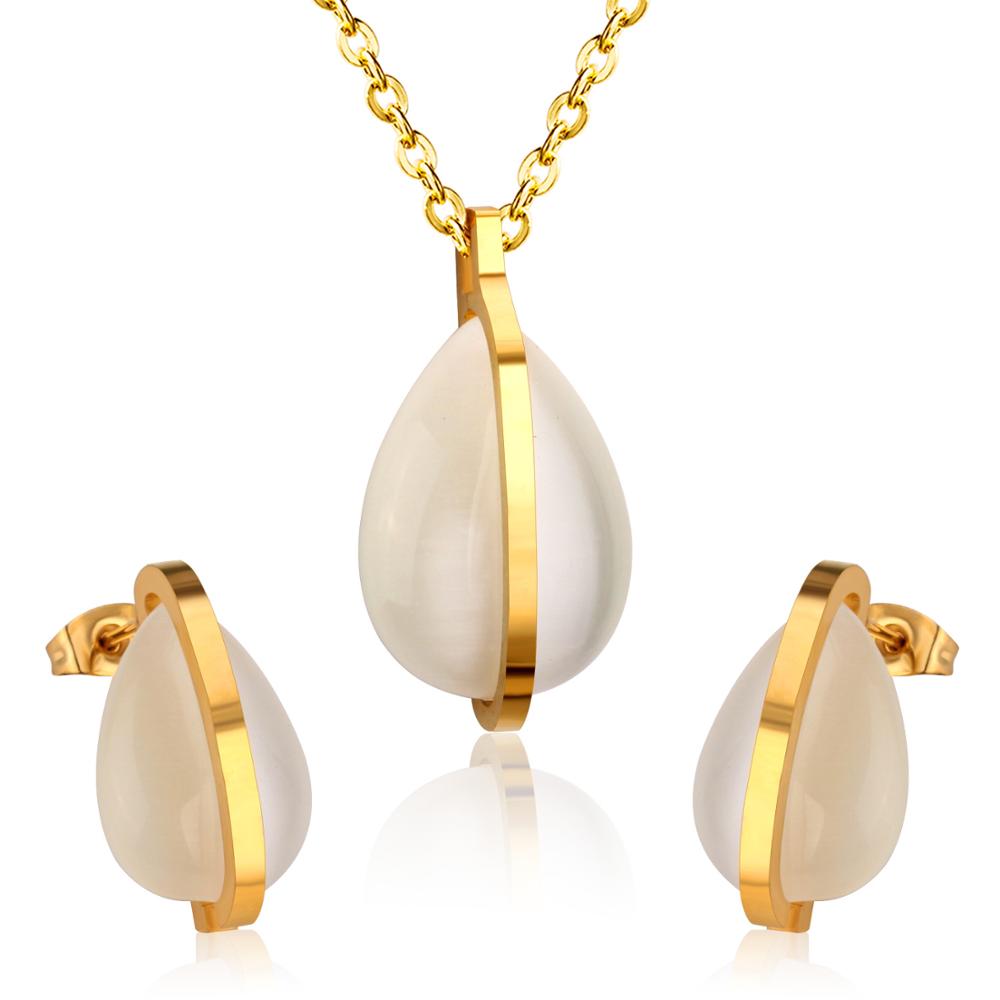 Peris Gems White Diamond Necklace and Earrings Set for Women | Gold Stainless Steel White Diamond Necklace and Earrings Set for Women SHEIN Amazon Temu